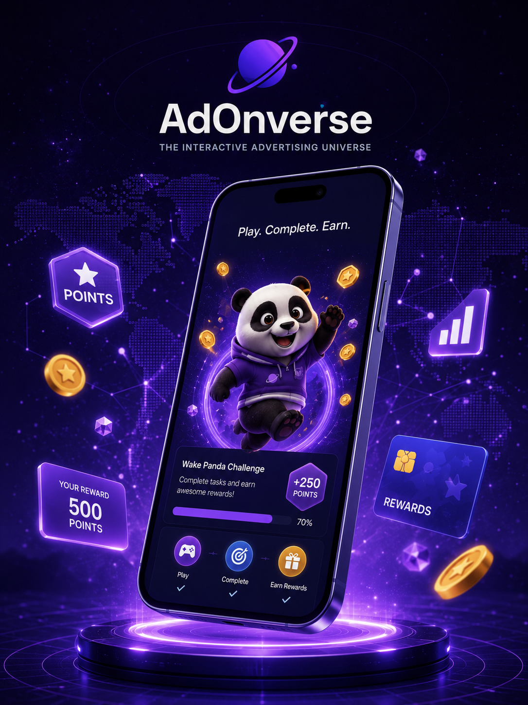AdOnverse gameplay, points, rewards, and branded challenge experience